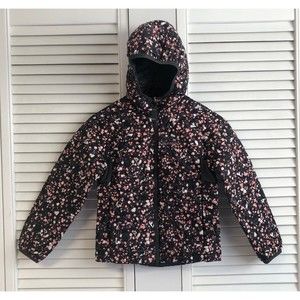 Eddie Bauer Size 5-6 Grey Floral Hooded Down Puffer